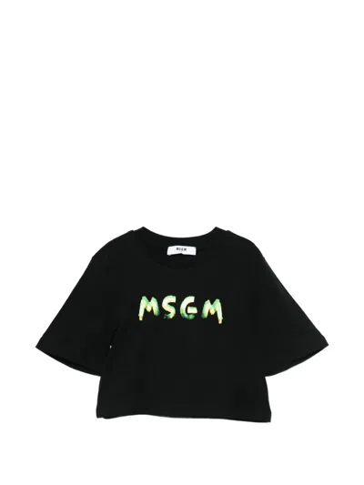 Msgm Kids' Logo T-shirt In Black
