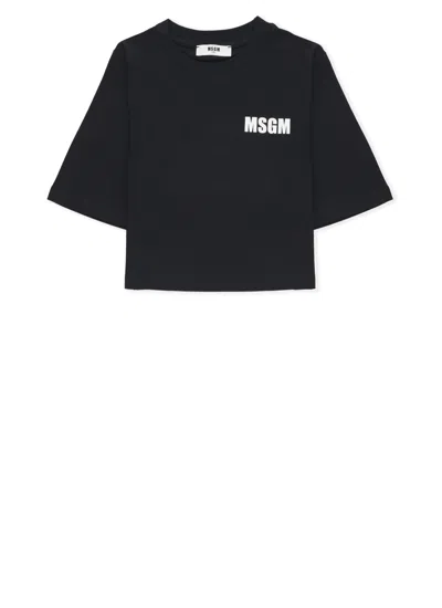 Msgm Kids' Logo T-shirt In Black