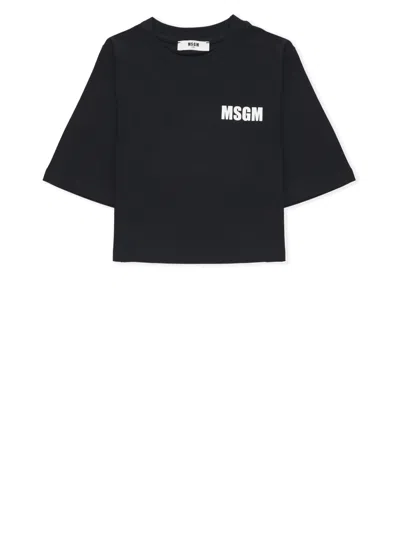 Msgm Kids' Logo-print Cotton T-shirt In Black