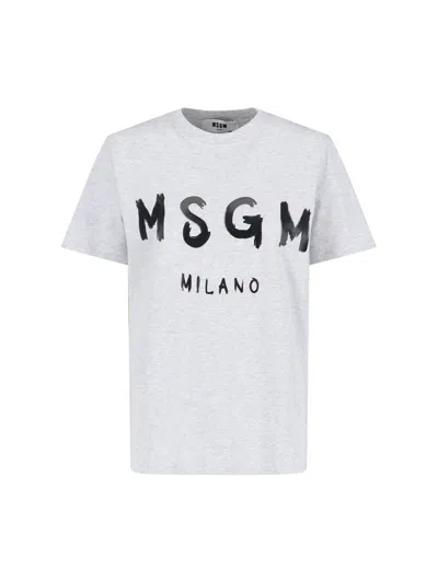 Msgm Logo T-shirt In Grey