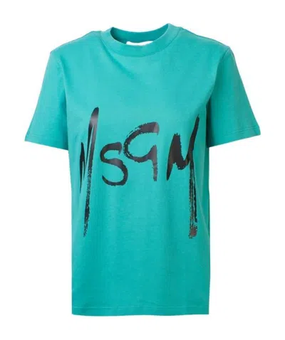 Msgm Logo T-shirt In Green