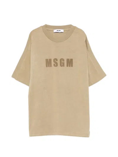 Msgm Kids' Logo T-shirt In Neutral