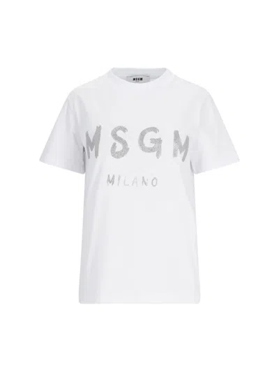 Msgm Cotton Jersey Logo T-shirt In Optical White