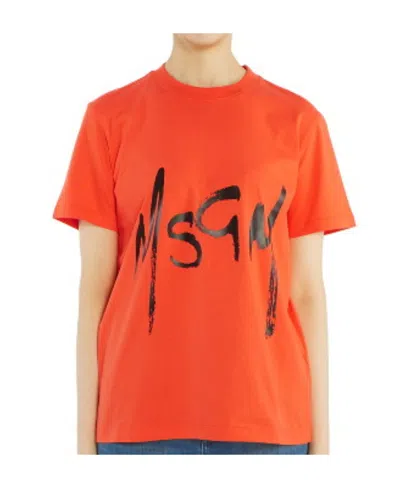 Msgm Logo T-shirt In Orange