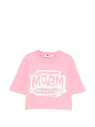Msgm Logo T-shirt In Pink