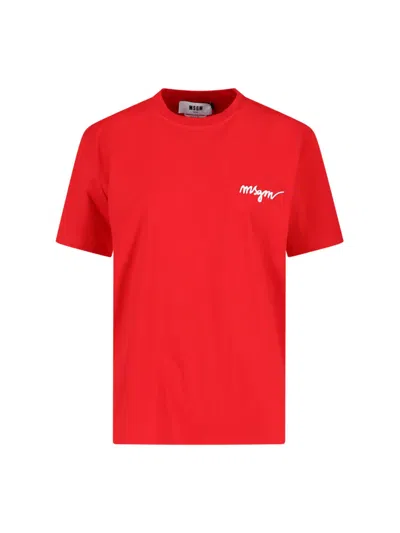 Msgm Logo T-shirt In Red