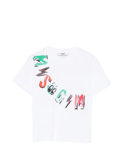 Msgm Kids' Logo T-shirt In White
