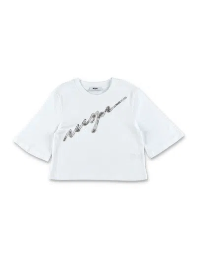 Msgm Kids' Logo T-shirt In White