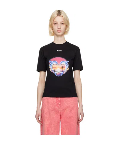 Msgm Logo T-shirt With Round Neck In Black