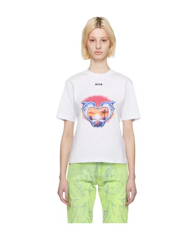 Msgm Logo T-shirt With Round Neck In White