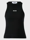 Msgm Logo Stretch Cotton Tank Top In Black