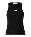 Msgm Logo Stretch Cotton Tank Top In Black