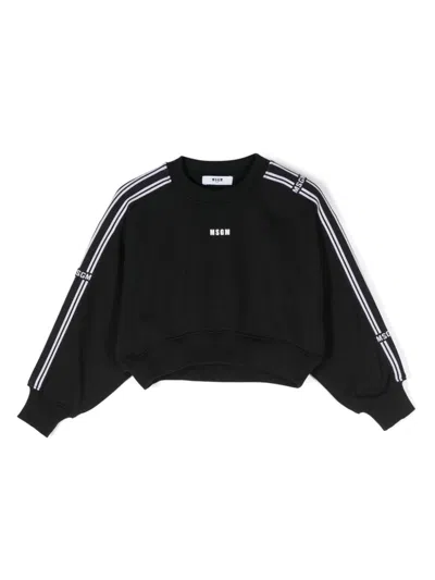 Msgm Kids' Logo-tape Sweatshirt In Black