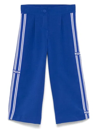 Msgm Kids' Logo-tape Trousers In Blue