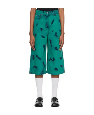 Msgm Logo Tie-dyed Jeans In Green