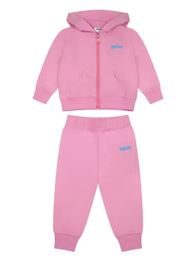 Msgm Babies' Logo Tracksuit Set In Pink