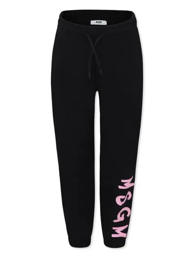 Msgm Kids' Logo Trousers In Black