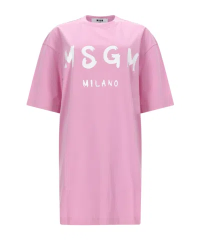 Msgm Logo T-shirt Dress In Pink