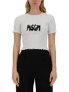 Msgm Logo-embroidered Cotton T-shirt In Gray