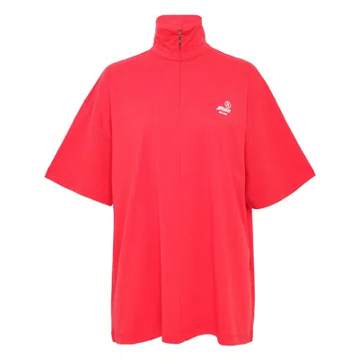 Msgm Logo T-shirt With Zip In Red
