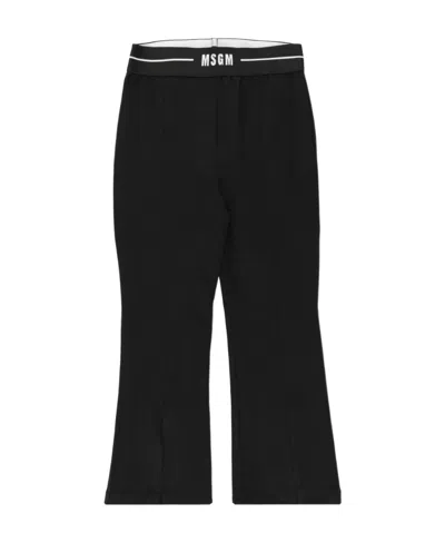 Msgm Logo-waist Flared Jersey Trousers In Black