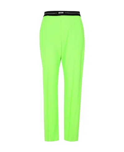 Msgm Logo-waist Slim Tailored Trousers In Green