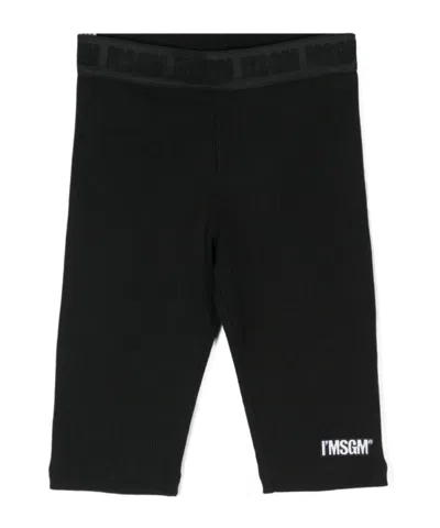 Msgm Logo-waistband Cotton Shorts In Black
