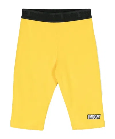 Msgm Kids' Logo-waistband Cotton Shorts In Yellow