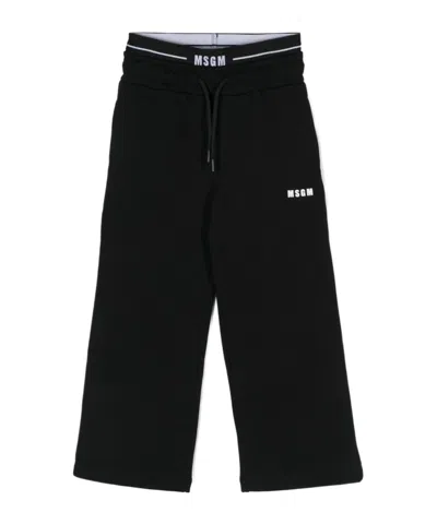 Msgm Logo-waistband Cotton Track Pants In Black