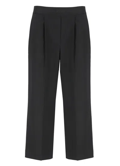 Msgm Logo Waistband Cropped Trousers In Black