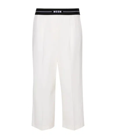 Msgm Chic Straight-leg Pants With Luxurious Wool Blend And Stylish Waistband In White