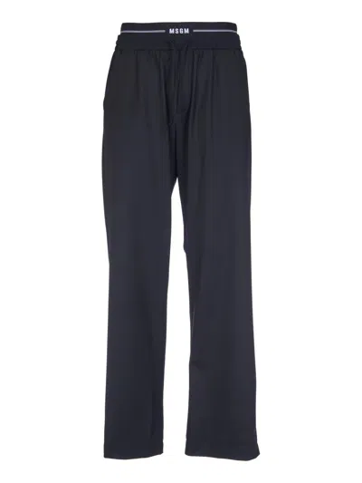 Msgm Logo Waistband Drawstring Lounge Trousers In Nero