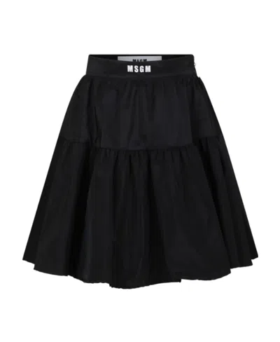 Msgm Kids' Grey Skirt For Girl With Logo In Black
