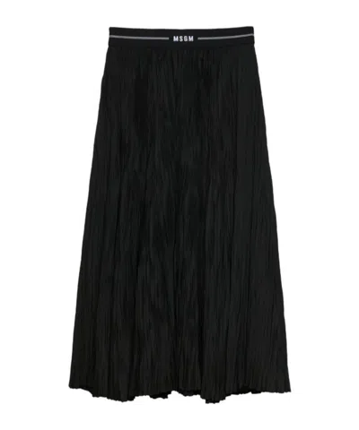 Msgm Woman's Pleated Midi Skirt In Black