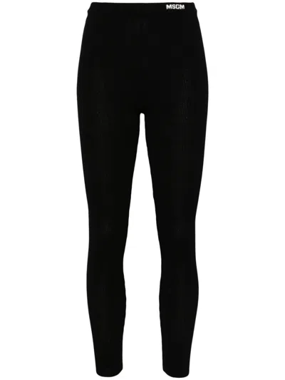 Msgm Logo-waistband Leggings In Black