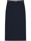 Msgm Logo Waistband Wool Skirt In Blue