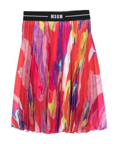 Msgm Logo-waistband Pleated Skirt In Pink