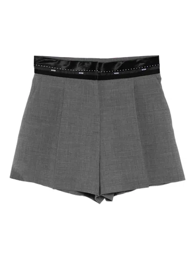 Msgm Logo-waistband Shorts In Gray
