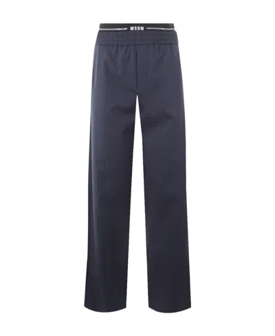 Msgm Logo-waistband Straight-leg Trousers In Black