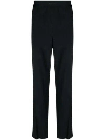 Msgm Logo-waistband Straight-leg Trousers In Black