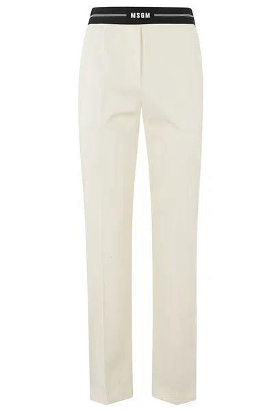 Msgm Logo Waistband Tapered Trousers In White