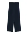 Msgm Blue Wool Trousers With Elastic Waistband And Logo In Black