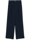 Msgm Blue Wool Trousers With Elastic Waistband And Logo In Blue