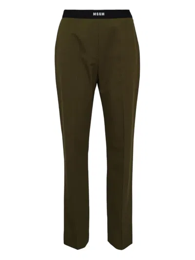 Msgm Logo-waistband Trousers In Green