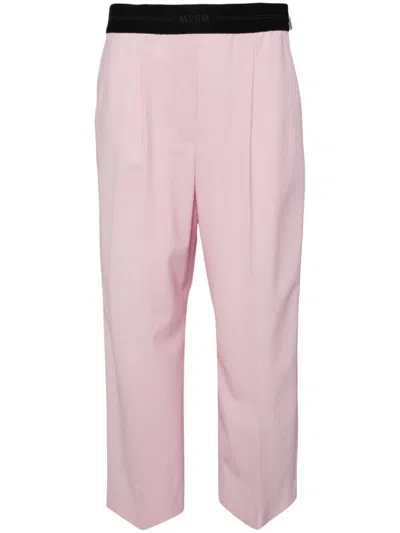 Msgm Logo-waistband Wide-leg Trousers In Pink