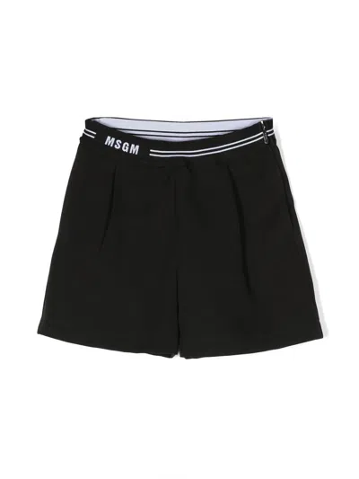 Msgm Kids' Logo-waistline Shorts In Black