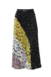 Msgm Logo Wasitband Pleated Skirt In Black/yellow/white In Multi