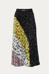 Msgm Logo Wasitband Pleated Skirt In Black/yellow/white In Multi