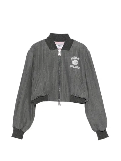 Msgm Kids' Logo Zip-up Jacket In Gray