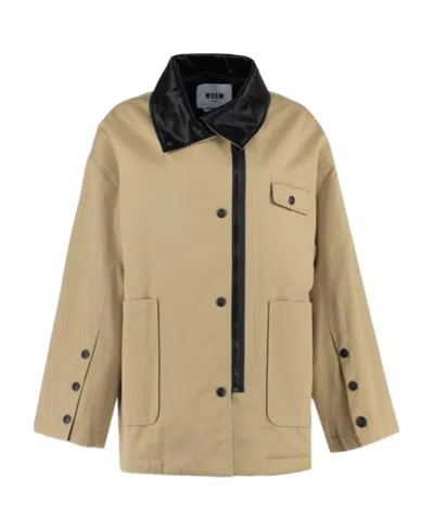 Msgm Logo Zipper Jacket In Nude